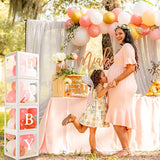 Baby Boxes With 12 Letters For Baby Shower, Baby Shower Decorations For Boy Or Girl, 4 Pcs Transparent Balloon Boxes Clear Blocks For 1St Birthday, Gender Reveal Party Supplies Background