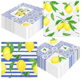 Lemon Cocktail Napkins,Capri Lemon Party Decor 40Pcs Tiles Lemon Decorations Party Napkins,Blue Yellow Lemon Paper Napkins For Summer Lemon Birthday Party Decorations