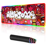 Rgb Gaming Mouse Pad Large Anime Graffiti Non-Slip Rubber Base Mice Keyboard Mat (Red)