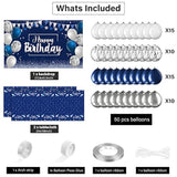 Birthday Party Decorations Confetti Balloons Kit Happy Birthday Photography Backdrop Banner Tablecloths For Boys Girls Men Women Birthday Party Supplies Decor(Navy Blue And Silver)