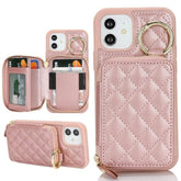 For Iphone 12 Case Wallet With Card Holder,For Iphone 12 Pro Phone Case Wallet With Zipper With Slot Kickstand Stand Case For Women And Man 5G 6.1 Inch-Rose Gold