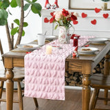 Pink Soft Plush Faux Fur Jacquard Heart Valentine'S Day Table Runner, Seasonal Kitchen Dining Table Decoration For Home Party Decor 13X72 Inch