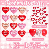 Valentines Day Decorations, 12pcs Valentines Day Balloons, Red Heart Balloons and Love Foil Balloons, Fake Rose Petals Wedding Backdrop Party Supplies