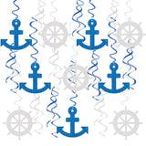 20Pcs Nautical Hanging Swirls - Ship Anchor Baby Shower Party Supplies, Nautical Sailor Birthday Bachelorette Party Hanging Decor, Foil Swirls Ceiling Decorations