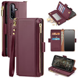 Compatible With Samsung Galaxy A36 5G/A56 5G Case Wallet With Card Holder Women Men Phone Case Rfid Blocking Pu Leather Flip Shockproof Cover Wrist Strap Zipper Credit Card Slots,Wine Red