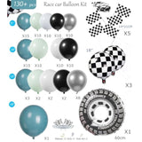 Race Car Balloon Garland Kit 130Pcs Two Fast Birthday Decorations Blue And Green White & Checkered Flag Balloons, Race Cars Party Supplies