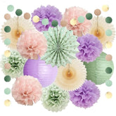 Sage Green And Purple Party Decorations Baby Shower Girl Decorations Sage Green Purple Pink Birthday Party Light Purple Blush Pink Tissue Paper Pom Poms Beige Fans Kit For Wedding Engagement