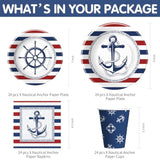 Nautical Party Decorations Tableware - Nautical Anchor Birthday Party Supplies, Plate, Cup, Napkin, Tablecloth, Cutlery, Naby Blue And Red Sailor Boat Theme Baby Shower Decorations | Serve 24
