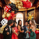 138 Pcs Casino Theme Balloon Garland Arch Kit - Red Black And Gold Balloons With Star Crown Dice Foil Balloons For Casino Night Las Vegas Birthday Party Decorations