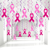 48 Pcs Breast Cancer Awareness Pink Ribbon Hanging Swirls