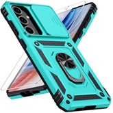 For Samsung Galaxy S23 Case With Camera Lens Cover, 10 Ft Military Grade Drop Protection, Magnetic Ring Holder Kickstand Protective Phone Case, Ice Green