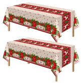 2 Pack Christmas Tablecloth Rectangular Disposable,54 X 108 Inch Tablecloths Christmas Decorations Party, Table Cloth Rectangle,Plastic Table Cover For Home Dinner Indoor Outdoor Party Decor