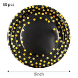 60-Pack Black And Gold Party Plates, Dessert And Dinner Paper Plates, Golden Dots Paper Plates, Perfect For Birthdays, Weddings, Anniversaries, And Graduation Party Tableware (9-Inch)