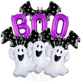 9PCS Halloween Balloon Set Bat Ghost BOO Purple Foil Balloons for Spooky Party Decor