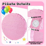 18 Inch Round Blank Piñata Diy With 30 Inch Piñata Stick Blindfold Confetti For Boy Girl Adult Birthday Party Game Decorations, Anniversary Celebration, Fiesta (Pink)