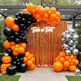 133Pc Halloween Balloon Arch Kit β Orange Black Silver Garland Decorations