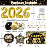 70pcs New Year 2026 Party Supplies Gold Black Banner and Number Balloons