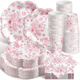 250 Pcs Pink Floral Disposable Plates And Napkins Pink And White Floral Tableware Set For 50 Guests Disposable Paper Plates Napkins Cups For Wedding Bridal Shower Party Supplies