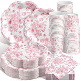 250 Pcs Pink Floral Disposable Plates And Napkins Pink And White Floral Tableware Set For 50 Guests Disposable Paper Plates Napkins Cups For Wedding Bridal Shower Party Supplies