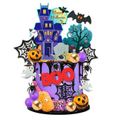 26PCS Halloween Cake Toppers Set Haunted House Ghost Bat Pumpkin Cupcake Decor