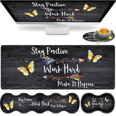 Large Gaming Mouse Pad, Keyboard Wrist Rest Pad + Mouse Wrist Pad + Coaster Set Extended Waterproof Non-Slip Table Mat Suitable For Home Office - Stay Positive Work Hard And Make It Happen