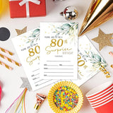 80Th Birthday Fill-In Invitations Cards With Envelopes (20 Count)?Greenery Surprise Birthday Party Supplies Decorations, Birthday Invites For Woman/Man - B12
