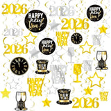 31pcs 2026 New Year Hanging Swirls & Celebration Cards Gold Black