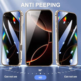 Anti Peeping Case For Iphone 16 Pro Max, Anti Spy Screen, Anti Peep Magnetic Adsorption Metal Bumper With Lens Protector 360 Degree Protection Front Privacy Tempered Glass Back Clear Cover (Pink)