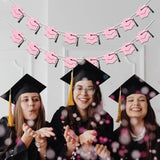 Graduation Decorations Class Of 2026 Pink Graduation Banner Glitter Pre-Strung Grad Cap Banner For 2026 Grad Decor Party Supplies