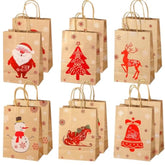 12 Packs Christmas Gift Bags With Handles 8X6 Inches Small Christmas Kraft Paper Bags For Holiday Xmas, 6 Style