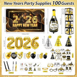 New Year’s Eve 2026 Party Supplies Kit for 100 Guests Balloons Hats Glasses Props