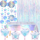 13 Pcs Iridescent Party Decorations with Holographic Tablecloth Balloons Star Moon Garlands Streamer Honeycomb Balls Paper Fan Foil Fringe Curtain for Disco Mermaid Birthday Party Supplies