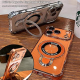 Clear Case with Magnetic Ring Stand for iPhone 17 Pro Max, Compatible with MagSafe, Shockproof Kickstand, Plating Soft Case, Camera Lens Protector for 17 Pro Max 6.9", Orange