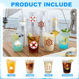 50 Pcs 12OZ Nautical Plastic Cups?Nautical Theme Birthday Party Cups Sailboat Anchor Lifebuoy Steering Wheel Print Beverage Drinking for Ocean Theme Party Supplies