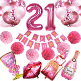 21St Birthday Decorations For Her - Hot Pink Happy Birthday Banner, Po