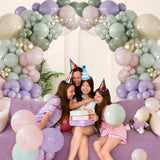 Sage Green Purple Pink Balloon Arch Kit 132Pcs Sage Green Pastel Pink Green Purple Yellow Gold Clear Balloons For Wildflower Baby Shower Bridal Shower Wedding Birthday Party Decorations