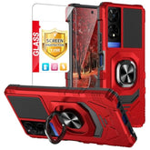Compatible For Tcl 50 Xe 5G (T614Sp) Case, Tcl 50 Xe Nxtpaper 5G (T614Ws) Case, With Tempered Glass Screen Protector, Metal Ring Magnetic Support Kickstand Phone Case For Tcl 50Xe (Red)