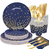 175Pcs Blue Plates And Napkins Party Supplies, Blue And Gold Party Decorations Serve 25 Guests - Royal Blue Paper Plates For Birthday 2025 Graduation Party Decorations
