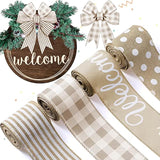 Farmhouse Ribbon 4 Rolls Welcome Stripe Dot Buffalo Plaid Ribbon Wired