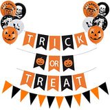 Halloween Happy Banner Decorations Trick or Treat Black Orange Banner with Balloons for Party