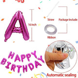Hot Pink Happy Birthday Balloons Banner, 16 Inch Mylar Foil Letters Balloon Sign For Birthday Party Decorations Photo Booth Backdrop