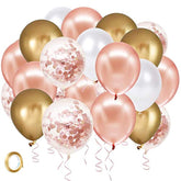 Rose Gold Balloon Set: Confetti, White & Gold - Party Decorations
