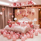 Valentines Day Balloons Kit, 101 Pack Rose Gold Pink Heart Balloons With Rose Petals, I Love You Balloons For Anniversary Mothers Day Wedding Romantic Decorations Special Night,Va-Ba-01