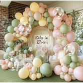 Pink Green Yellow Balloon Arch Kit, Double Stuffed Sage Green Pastel Pink Yellow White Sand Balloon Garland Beige Cream Balloons For Baby Shower Birthday Wedding Easter Fairy Flower Tea Party Decor