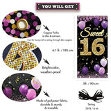 Sweet 16 Birthday Backdrop Door Banner, Happy 16Th Birthday Decoration