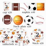 Born Two Ball 2nd Birthday Sports Theme Party Plates and Napkins Set, 152pcs