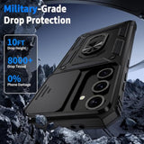 Samsung Galaxy S23 Case with Camera Lens Cover, 10 FT Military Grade Drop Protection, Magnetic Ring Holder Kickstand Protective Phone Case, Black
