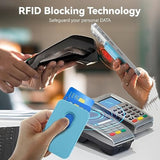 Amzone Magnetic Mag-Safe Wallet Cell Phone Card Holder For Phone Case With Mag-Safe, Stronger Magnetic Rfid Leather Phone Wallet Stick On Series Of Iphone 15/14/13/12 And Pro/Promax, Light Blue