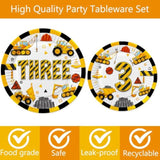 80 Pcs Construction 3Rd Birthday Decorations Construction Three Years Old Disposable Paper Dinner Plates Napkins Forks Dinnerware For Dump Truck Theme 3Rd Bday Party Supplies Decorations