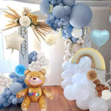 Dusty Blue Birthday Decorations, Teddy Bear Theme Sand White Grey Double Stuffed Blue Balloon Arch Garland Kit, Macaron Confetti Blue Balloons Birthday Party Decorations Supply Boho Decor For Boys